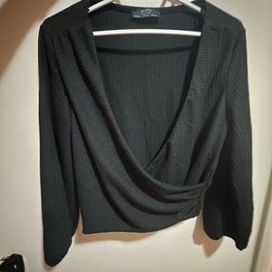 Bershka Black 3/4 sleeve cropped top blouse